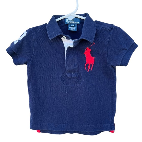 Polo Ralph Lauren Y2K Big Pony Polo Shirt Embroidered Number Patch Blue Red 18M - Picture 1 of 7
